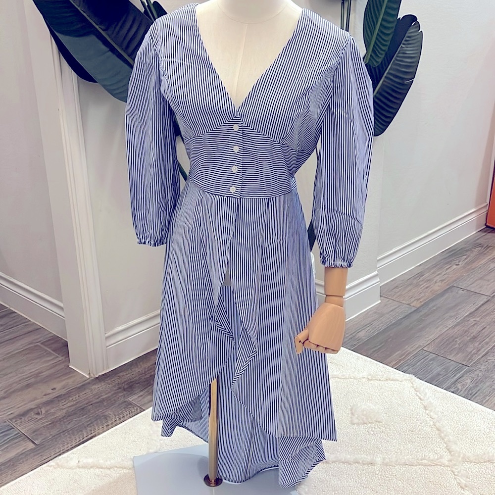 Blue & white stripe button down tunic